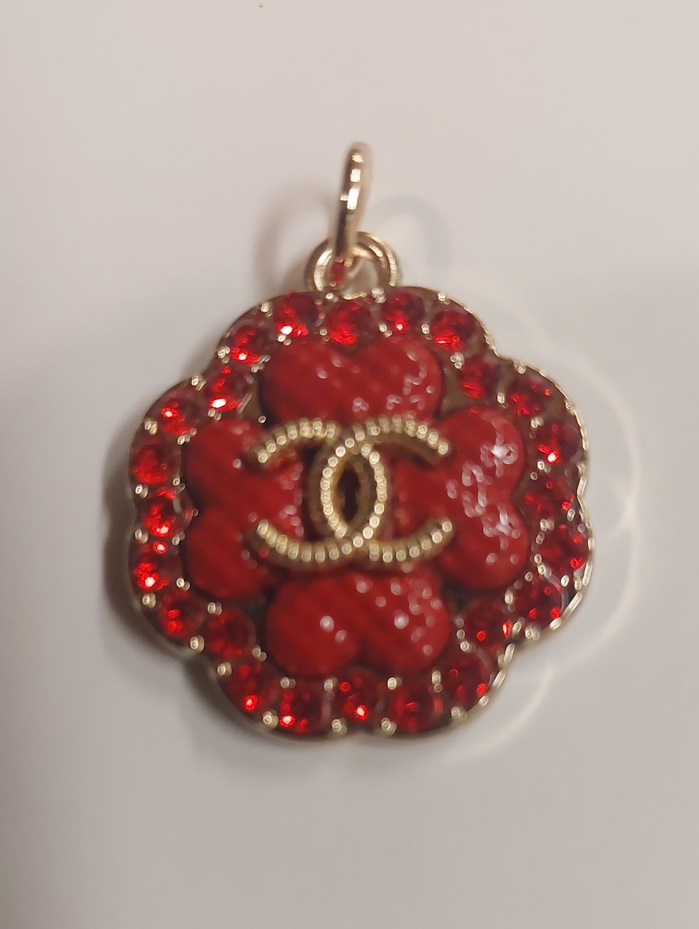 Red Camellia Crystal Pendant Charm